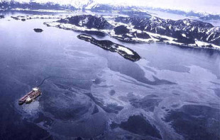 O Exxon Valdez deitou 38 mil toneladas de petr&oacute;leo en Prince William Sound (Alaska)