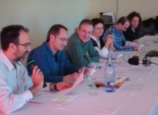 Representantes dos sindicatos catal&aacute;n, vasco e balear. &Aacute; dereita da imaxe, Sonia Fern&aacute;ndez, do STEG-Galicia