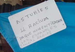 Unha bandeirola nunha manifestaci&oacute;n pola oficialidade do asturiano