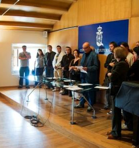 O actor Ernesto Chao, a pasada semana, durante a conferencia de prensa na que o sextor das artes esc&eacute;nicas denunciou as d&eacute;bedas da Xunta