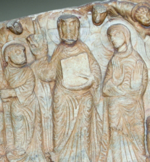 Mestre de Cabestany. T&iacute;mpano de Santa Mar&iacute;a de Cabestany (s. XII). Detalle.