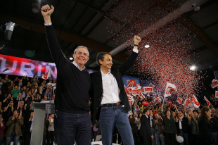 P&eacute;rez Touri&ntilde;o e Rodr&iacute;guez Zapatero no mitin de peche de campa&ntilde;a do PSdeG-PSOE en Compostela