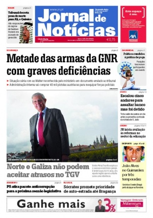 Portada do Jornal de Not&iacute;cias deste luns