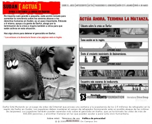 Detalle da web de 'Darfur est&aacute; morrendo', na que instan a acturar despois de xogar