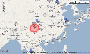 Provincia de China afectada. Ao norte, Beix&iacute;n; ao sur, Bangkok (clique para ampliar)