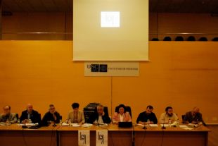 Estampa dos membros de Prolingua que intervi&ntilde;eron este s&aacute;bado na asemblea fundacional (Pique para ampliar) / Imaxe: Roxelio Xabier Garc&iacute;a Romero