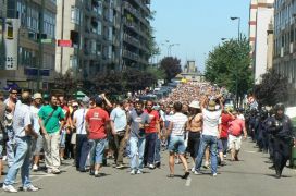 Imaxe da mobilizaci&oacute;n desta segunda feira, na 14 xornada de folga / Imaxe: CIG