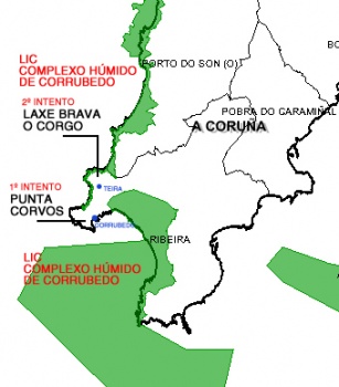 Mapa do LIC e dos lugares propostos para a piscifactor&iacute;a