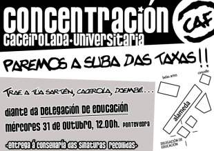 De entre os actos est&aacute; organizada unha caceirolada en Pontevedra, fronte &aacute; delegaci&oacute;n de Educaci&oacute;n